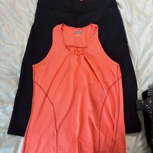 Vibrant Coral Striped Tank and Black Leggings Set